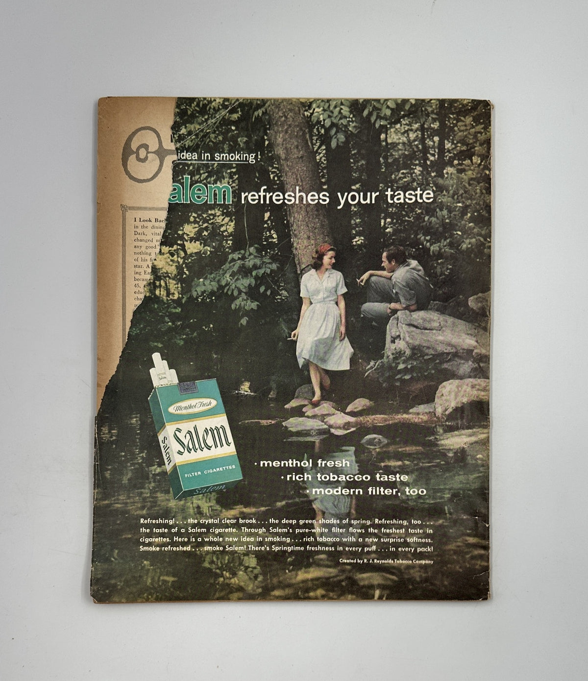 Back cover of Photoplay Magazine August 1959 featuring Salem cigarette advertisement with picturesque imagery of a couple by the water.