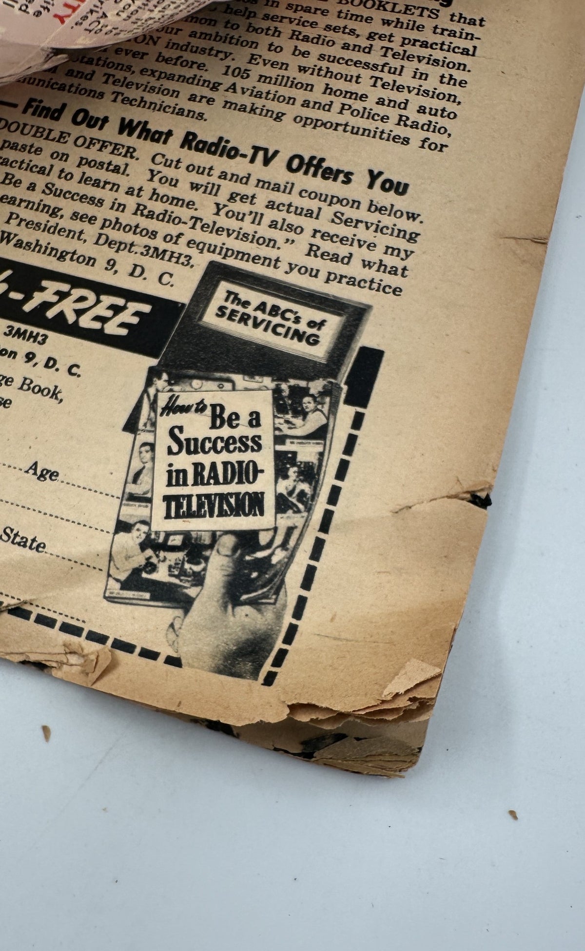 Advertisement page in SEE Magazine November 1953, promoting a guide on radio-television servicing, showcasing vintage design and text.