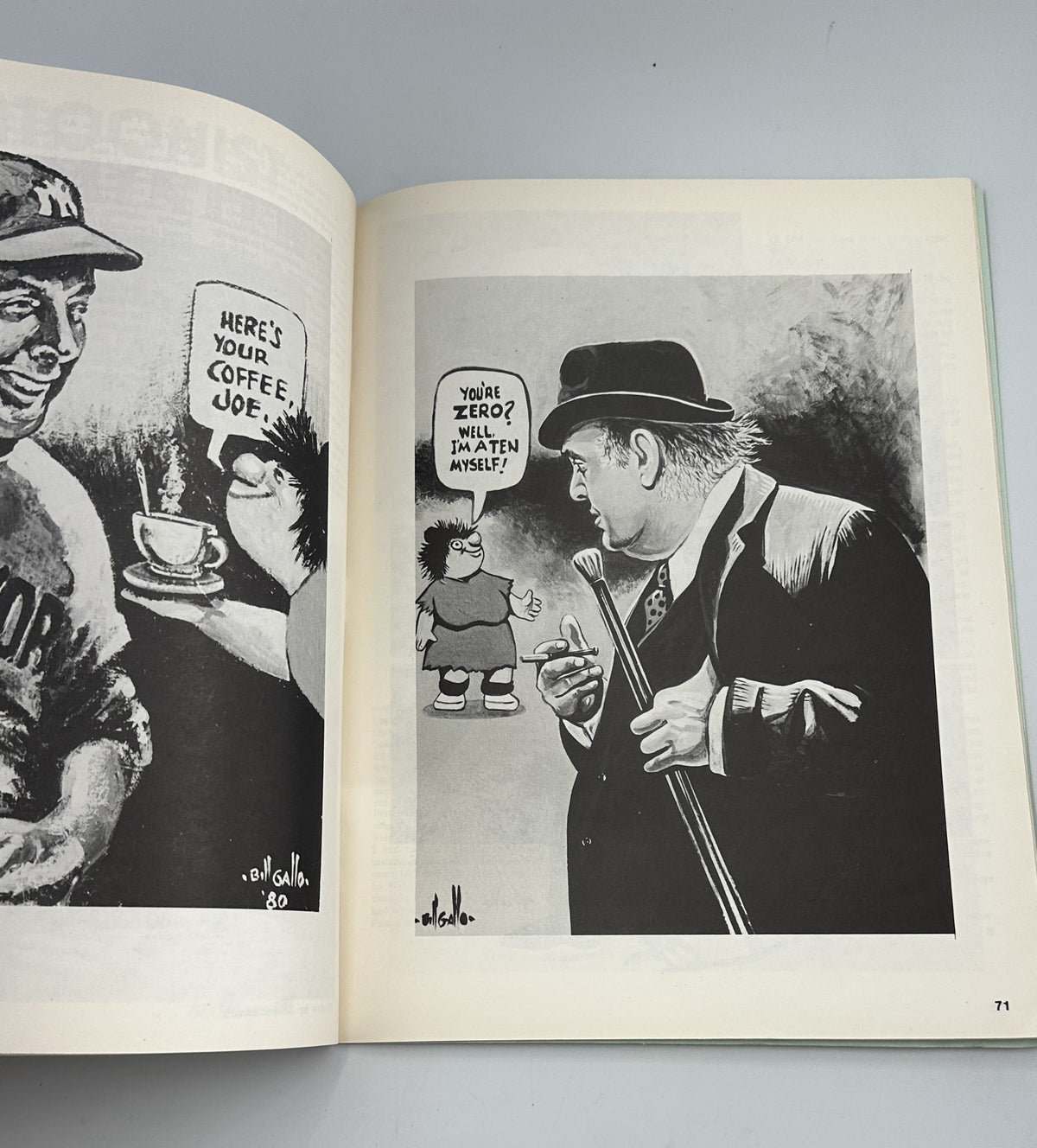 Interiors of Cartoonist Profiles Magazine December 1980 featuring art by Bill Gallo and Mort Walker. The illustration shows a humorous scene with characters engaged in playful dialogue. Perfect for collectors and fans of classic cartoons.