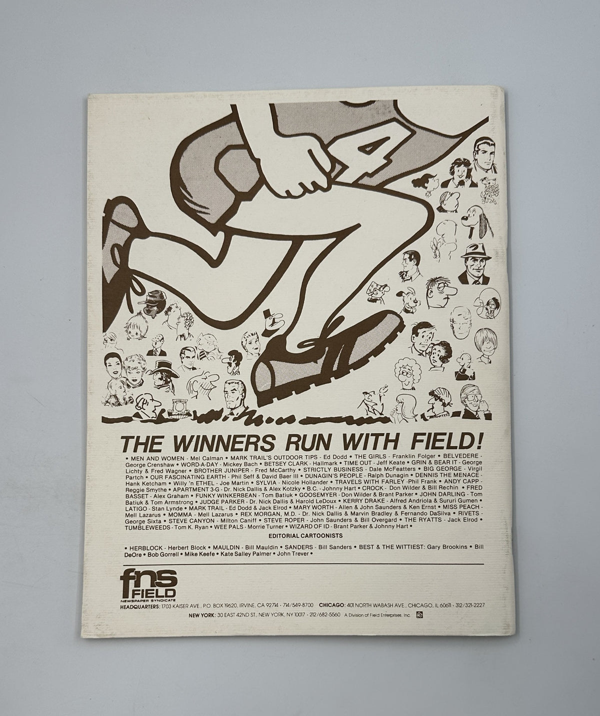 Cartoonist Profiles Magazine June 1981 back cover with a humorous cartoon design advertising 'The Winners Run with Field!'. 