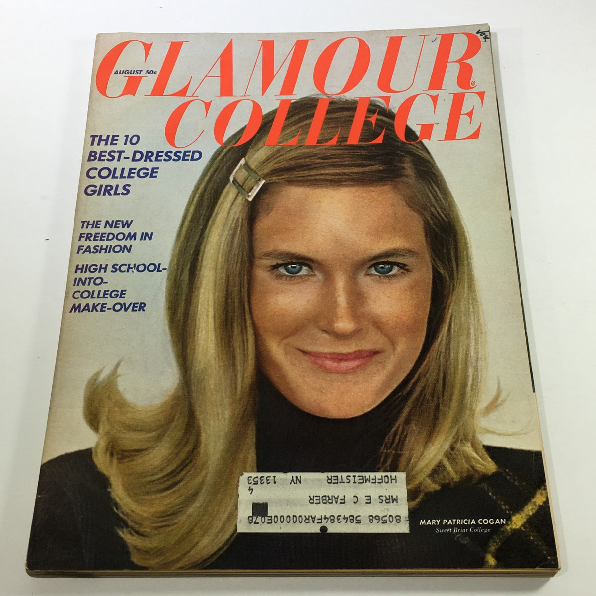 Glamour Magazine August 1967 cover featuring Mary Patricia Cogan, showcasing vintage fashion and beauty trends of the 1960s.