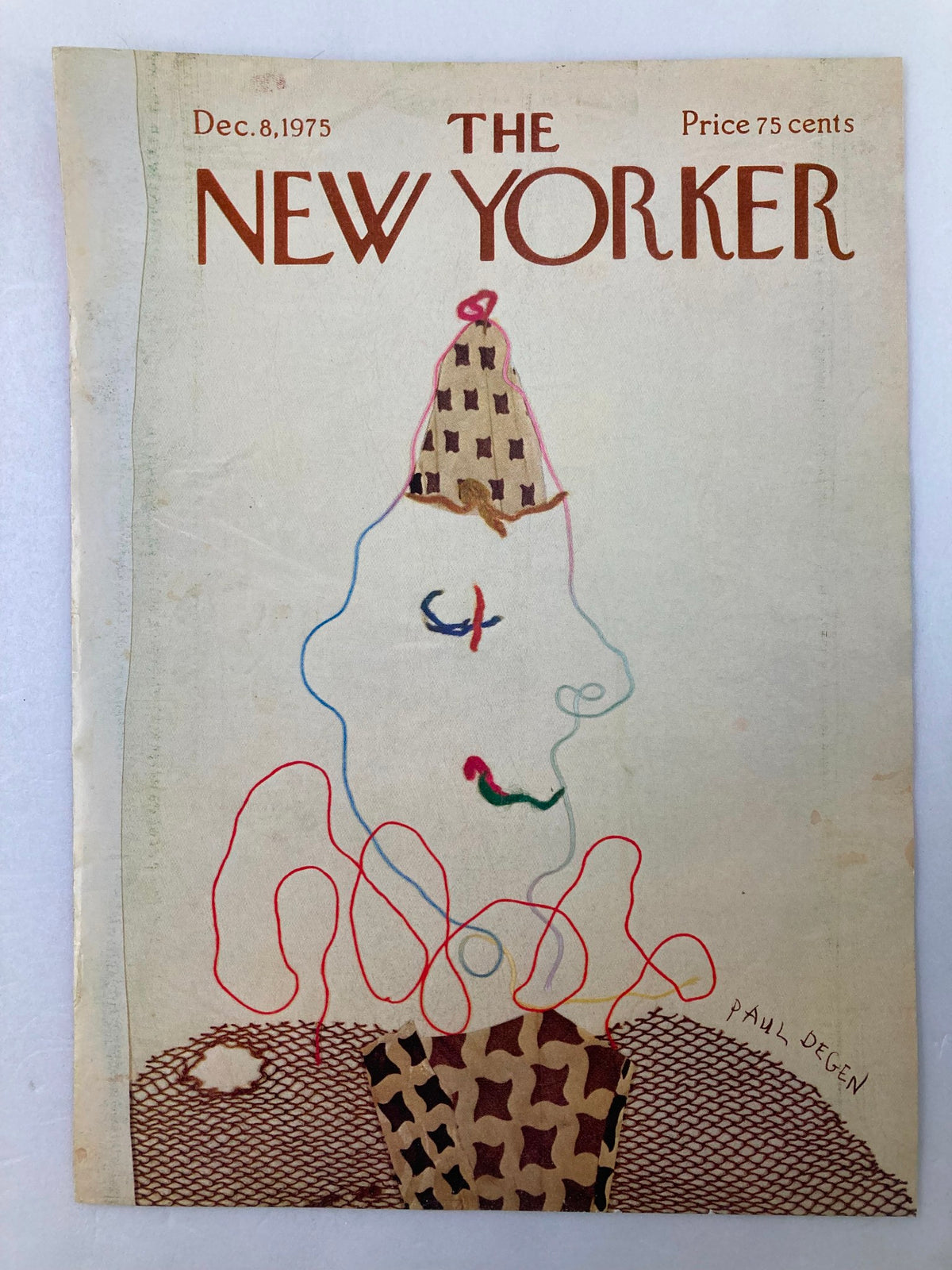 Close-up of The New Yorker cover dated December 8, 1975, showcasing the artistic design by Paul Degen with a distinct color palette.
