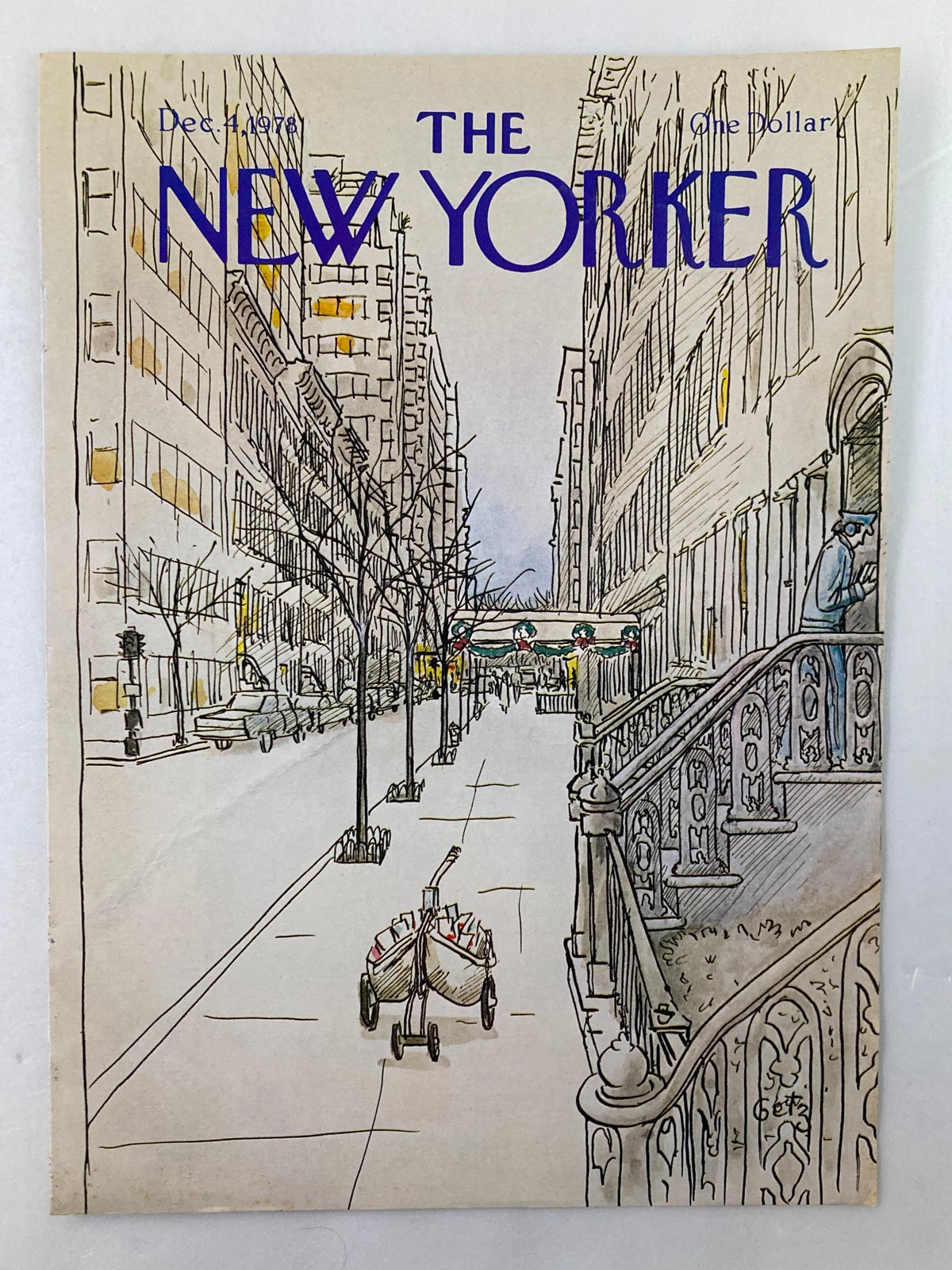 Cover of The New Yorker December 4, 1978 featuring artwork by Arthur Getz, depicting a New York City street scene with a mailman and urban backdrop.