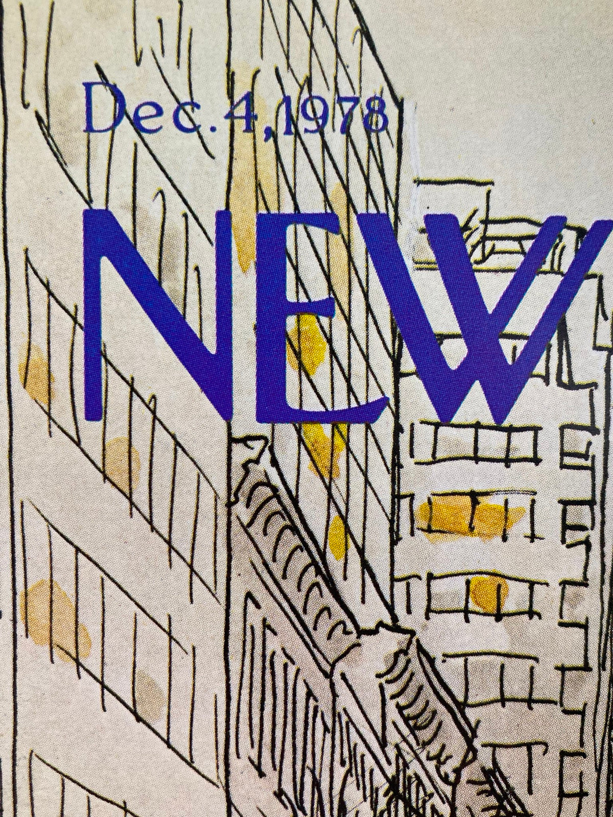 Close-up of the title and date on The New Yorker December 4, 1978 cover, showcasing the purple lettering and vintage style highlights.
