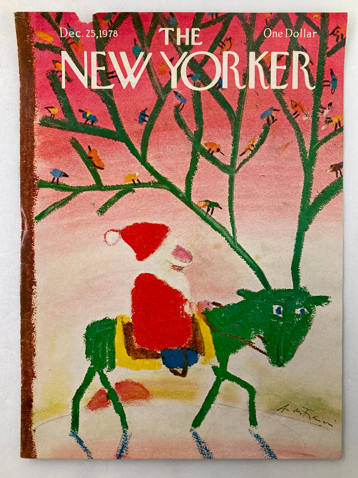 COVER ONLY The New Yorker December 25 1978 Santa Claus by A. Francois, featuring colorful artwork of Santa Claus riding a reindeer against a pink background with whimsical tree branches.
