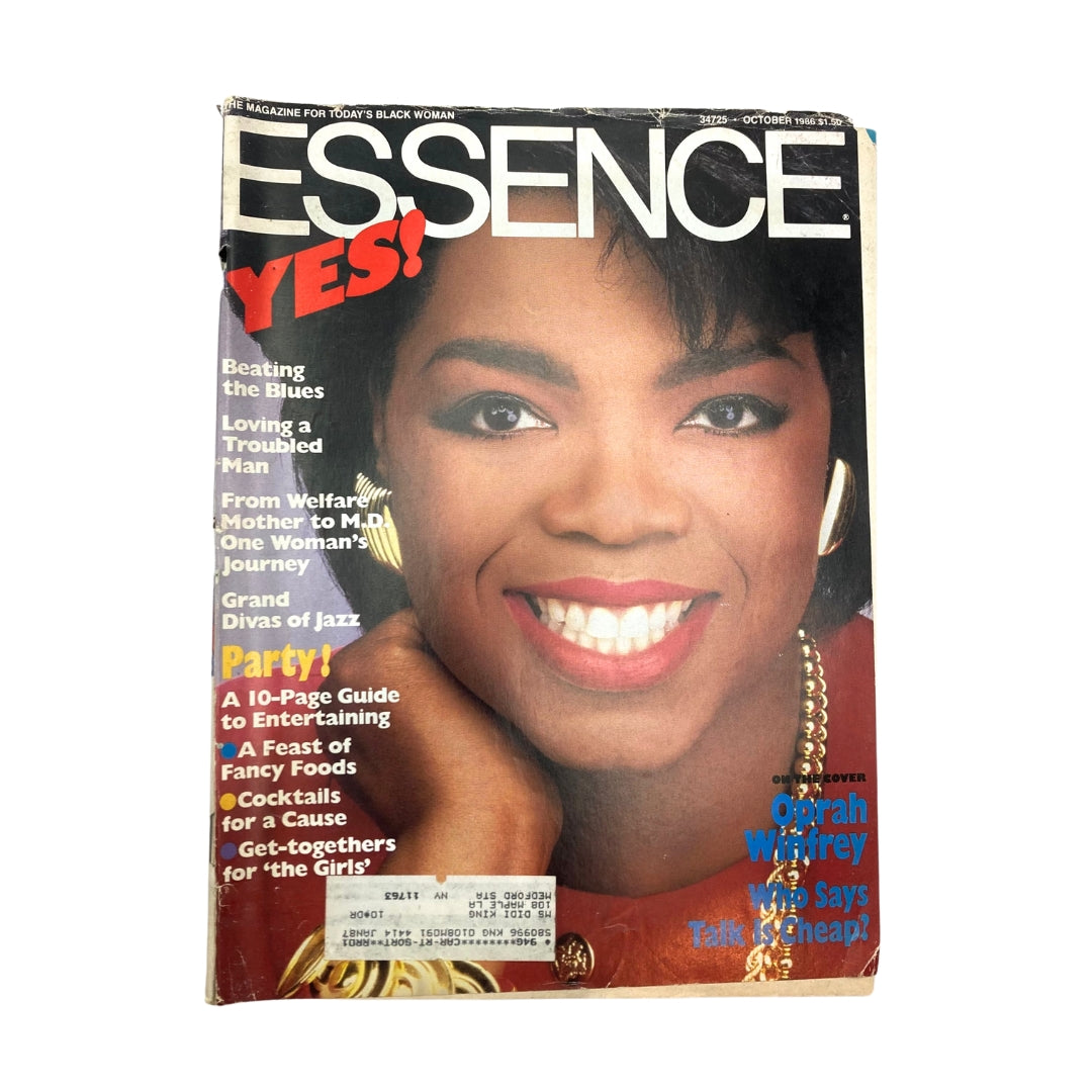 Essence Magazine October 1986 Vol 17 No. 6 featuring a smiling Oprah Winfrey on the cover, highlighting articles on empowerment and cultural issues.