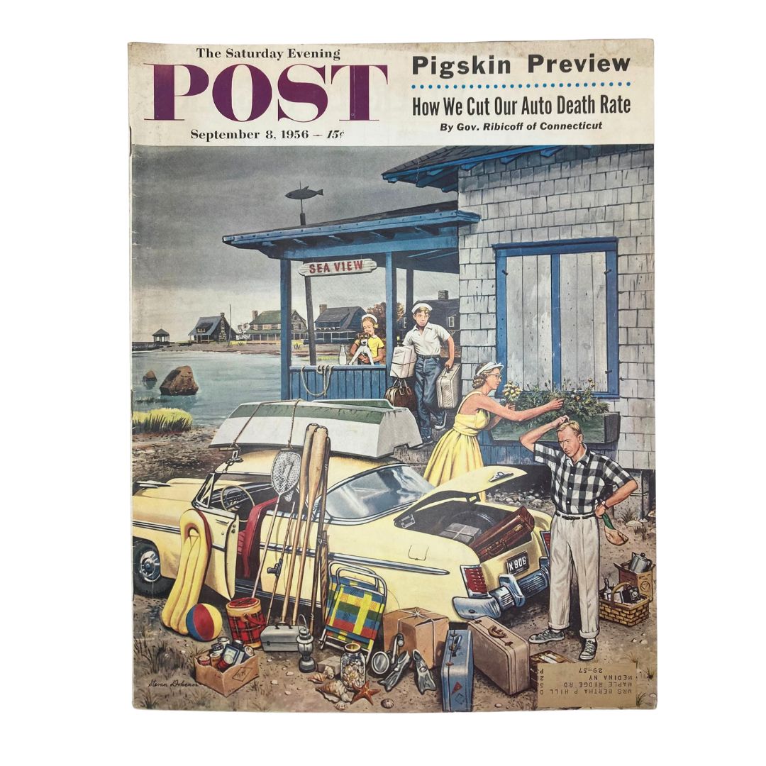 Cover of the Saturday Evening Post Magazine September 8, 1956 featuring the illustration 'Brief Nor'Easter' by Stevan Dohanos, showcasing vibrant colors and mid-20th century artwork.
