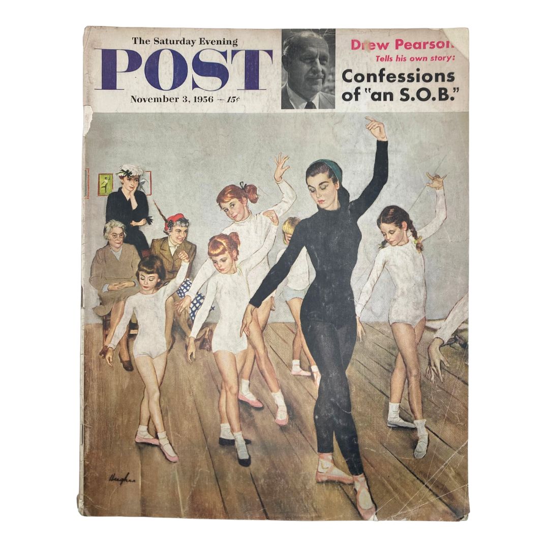 Cover of the Saturday Evening Post Magazine November 3 1956 featuring a ballet theme illustrated by Hughes, showcasing ballerinas in a dance studio.