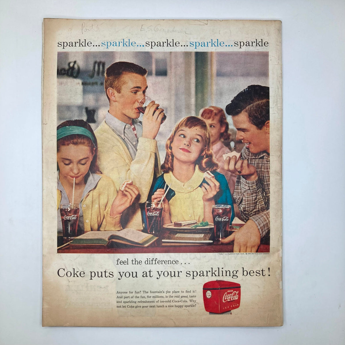 Advertisement page from Saturday Evening Post Magazine, September 29, 1956, promoting Coca-Cola with a vintage illustration of a family enjoying drinks.