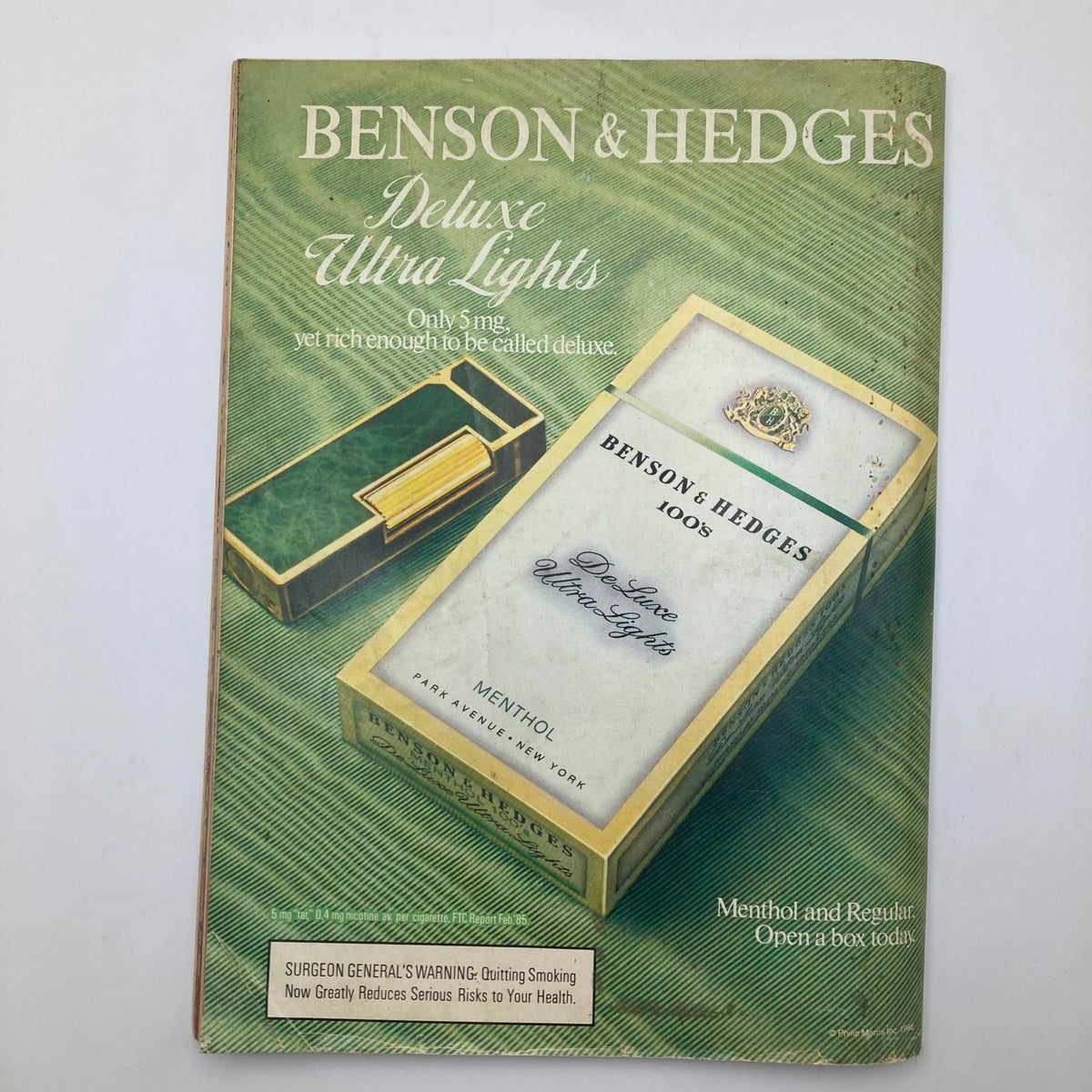 Advertisement for Benson & Hedges Deluxe Ultra Lights featured in VTG Essence Magazine November 1986.