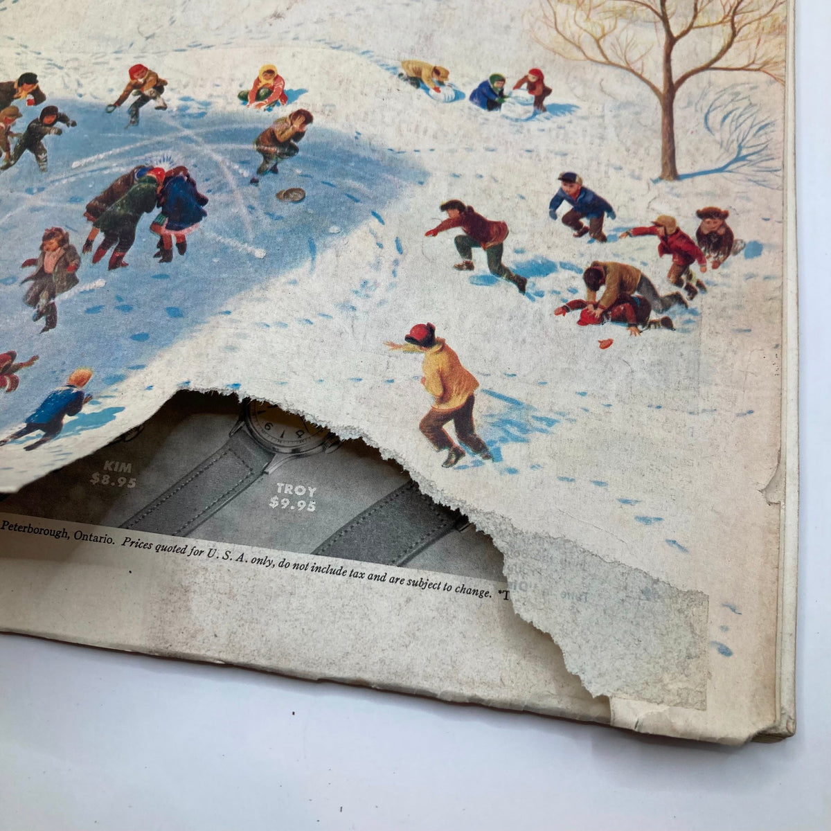 Interior view of the Saturday Evening Post Magazine February 4 1956 showing the cover with visible wear and tear, indicating its vintage condition.