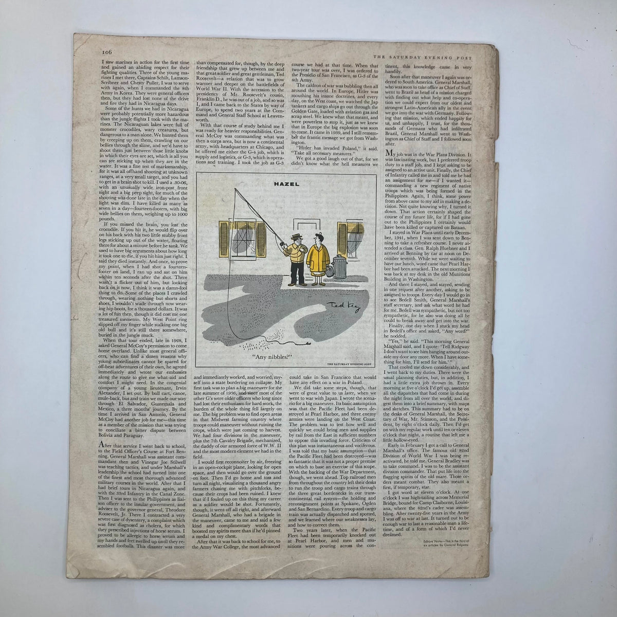 A cartoon illustration from the interior of Saturday Evening Post Magazine February 4 1956, depicting a humorous scene related to fishing.