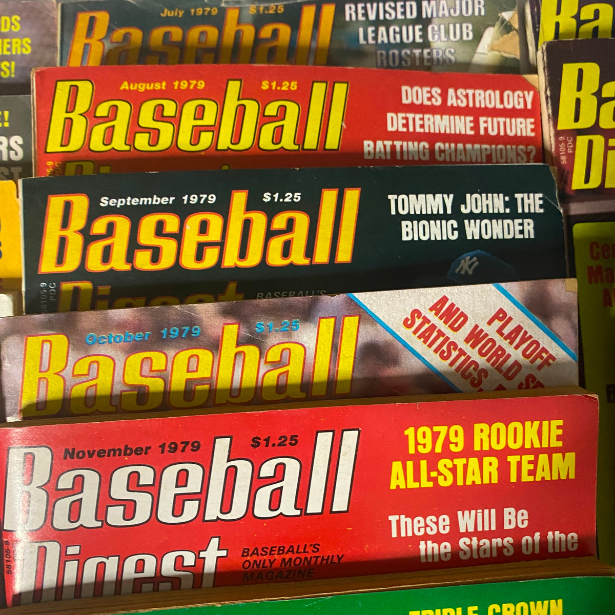 Rare Baseball Digest Collection, presenting October and November 1979 issues, including coverage on playoff statistics and upcoming baseball stars.