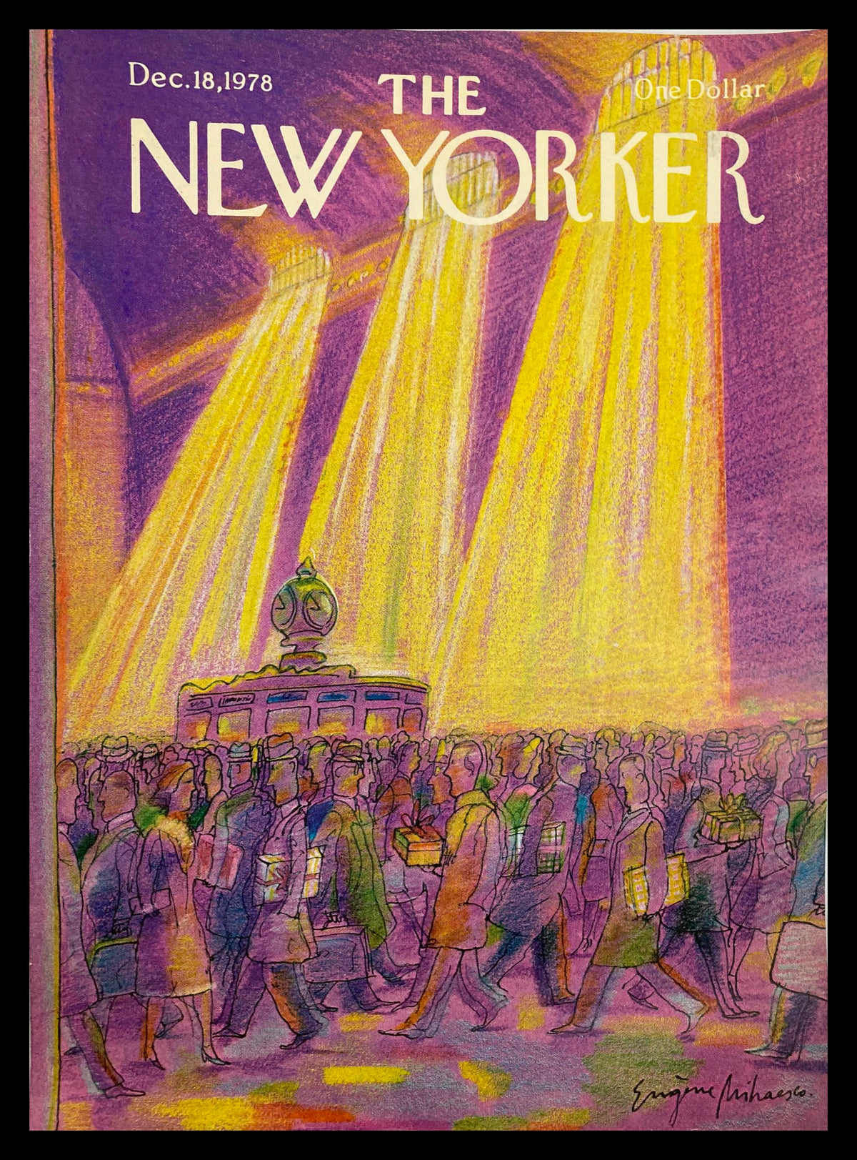 Cover of The New Yorker dated December 18, 1978, featuring a vibrant illustration of Grand Central Station with figures bustling through, capturing the essence of urban life and art.