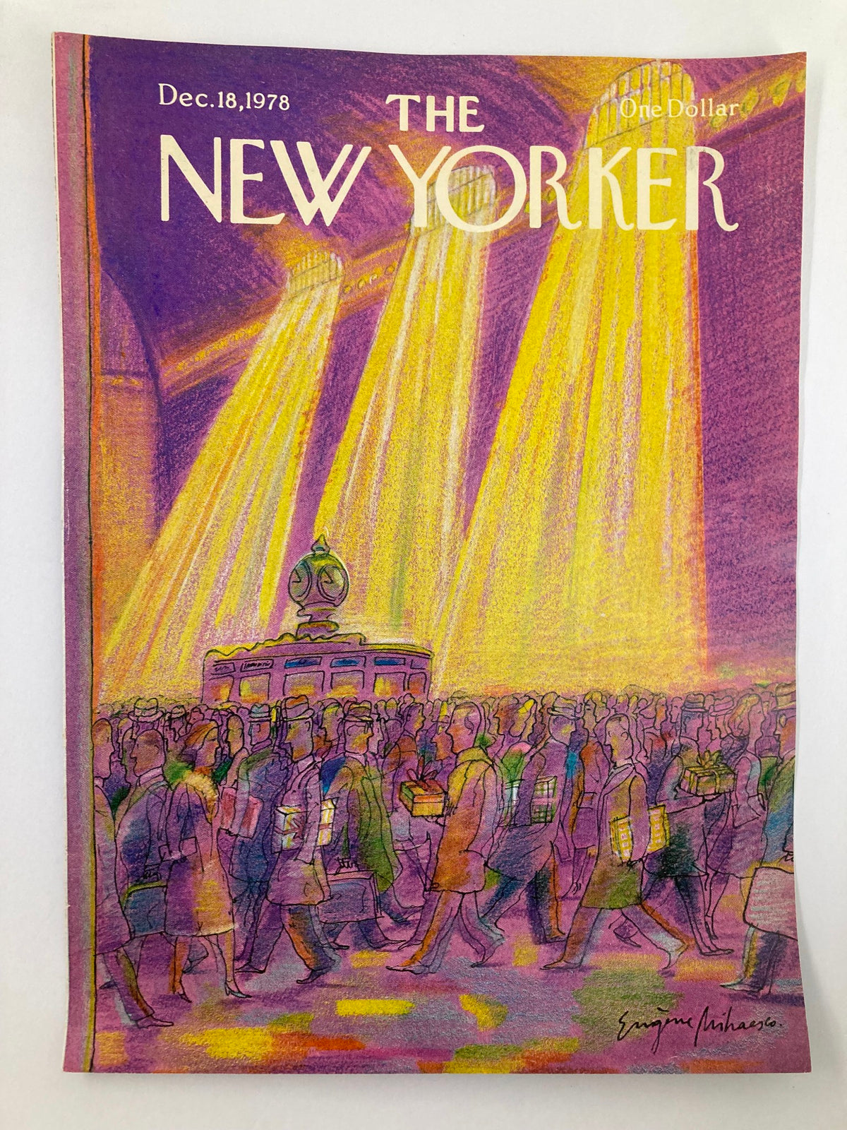 Cover of The New Yorker from December 18, 1978, featuring a colorful illustration of Grand Central Station with bustling figures, ideal for collectors and vintage art enthusiasts.