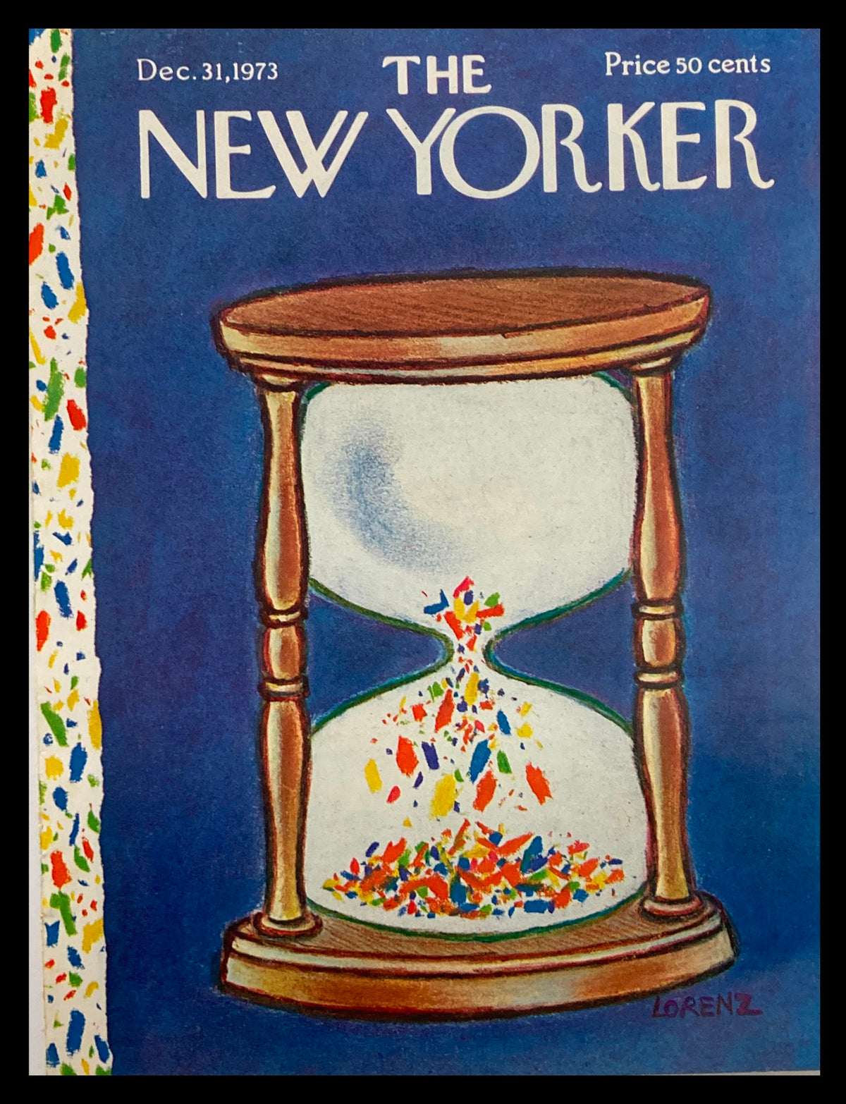 COVER ONLY The New Yorker December 31 1973 Hourglass by Lee Lorenz featuring an hourglass illustration with colorful details and a classic design.