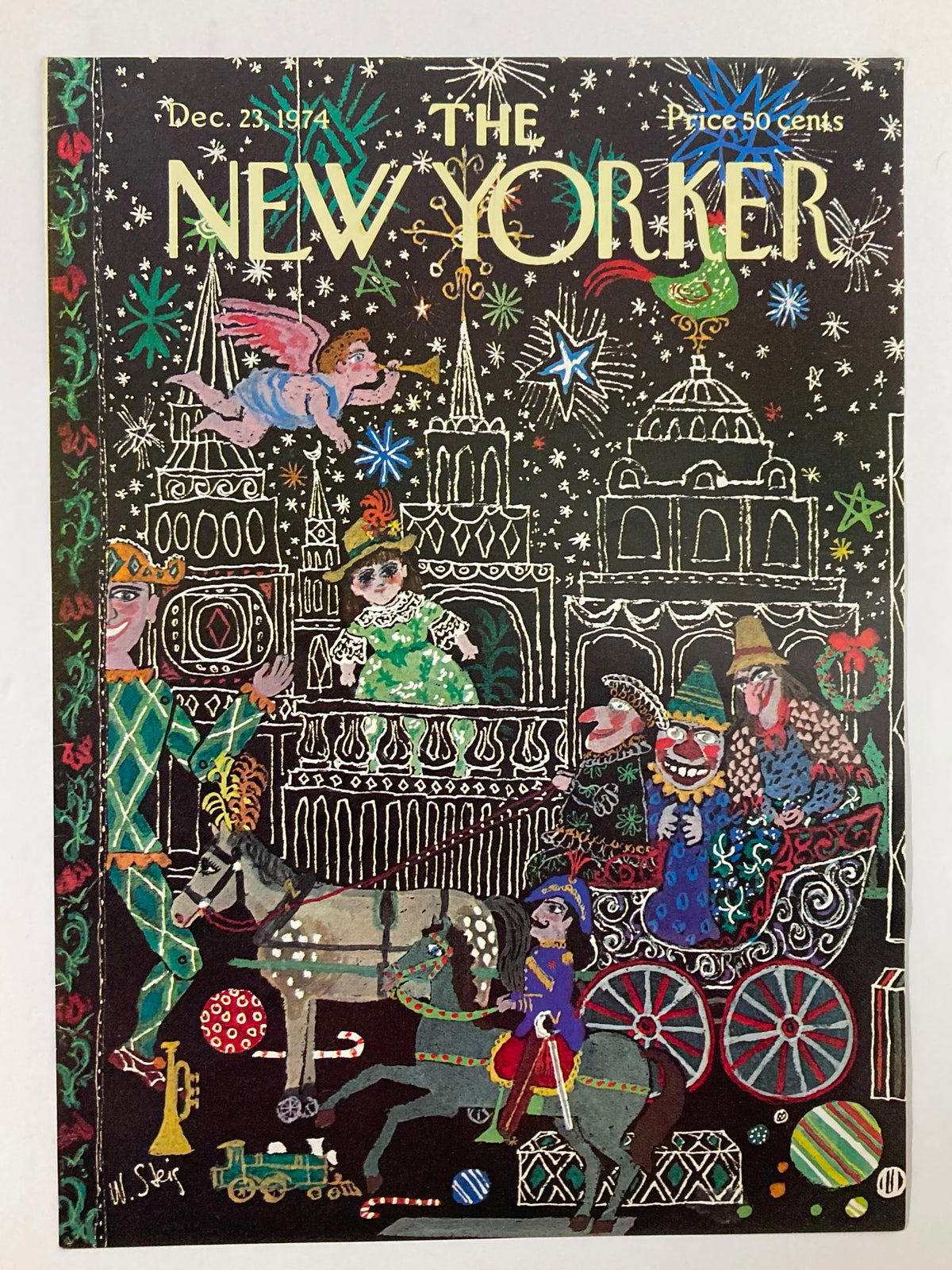 The New Yorker December 23, 1974 magazine cover displaying Russian Doll illustration by Will Steig, with whimsical characters, a horse, and holiday-themed elements.
