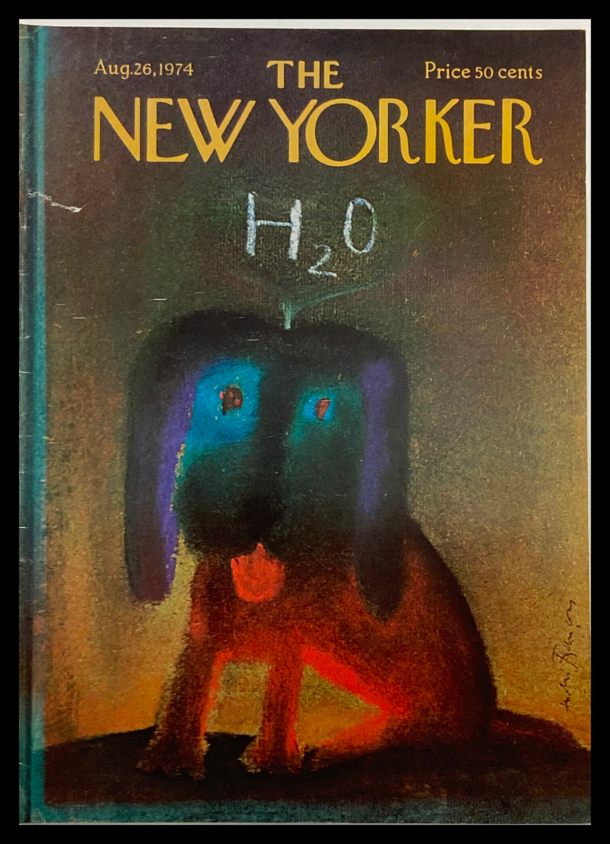 The New Yorker Cover August 26 1974 H2O Dog by Andrei Francois showcasing a colorful abstract depiction of a dog with vibrant colors and artistic flair.