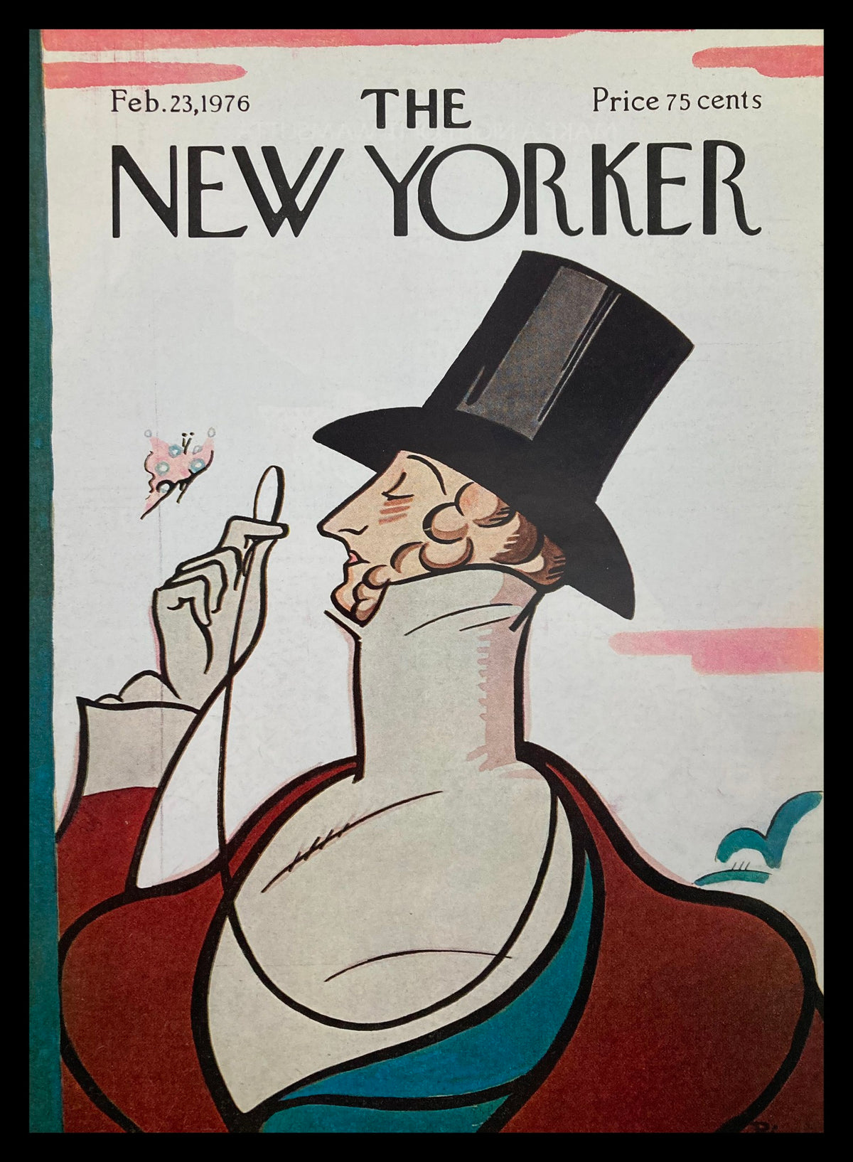 COVER ONLY The New Yorker February 23 1976 Master Eustace by Ira Levin featuring a whimsical illustration of a gentleman in a top hat.