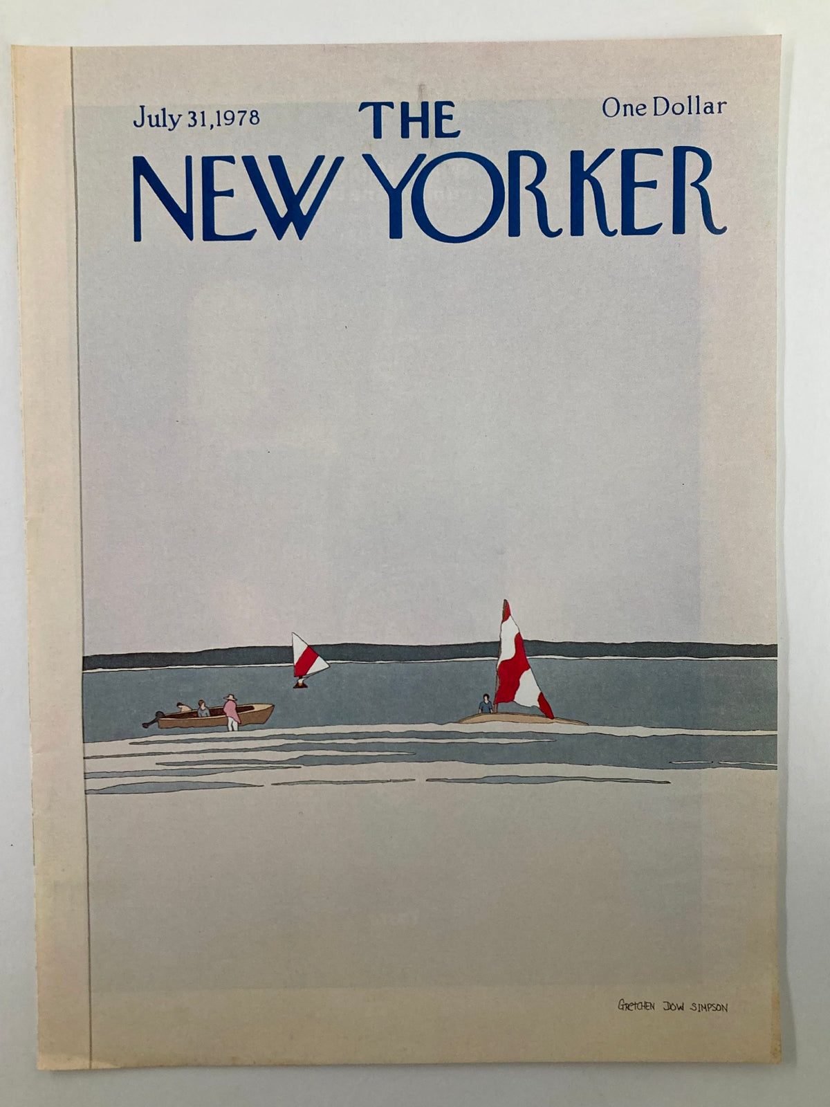 The New Yorker cover from July 31, 1978, illustrated by Gretchen Dow Simpson, depicting a peaceful sailing moment with colorful sailboats against a tranquil backdrop.