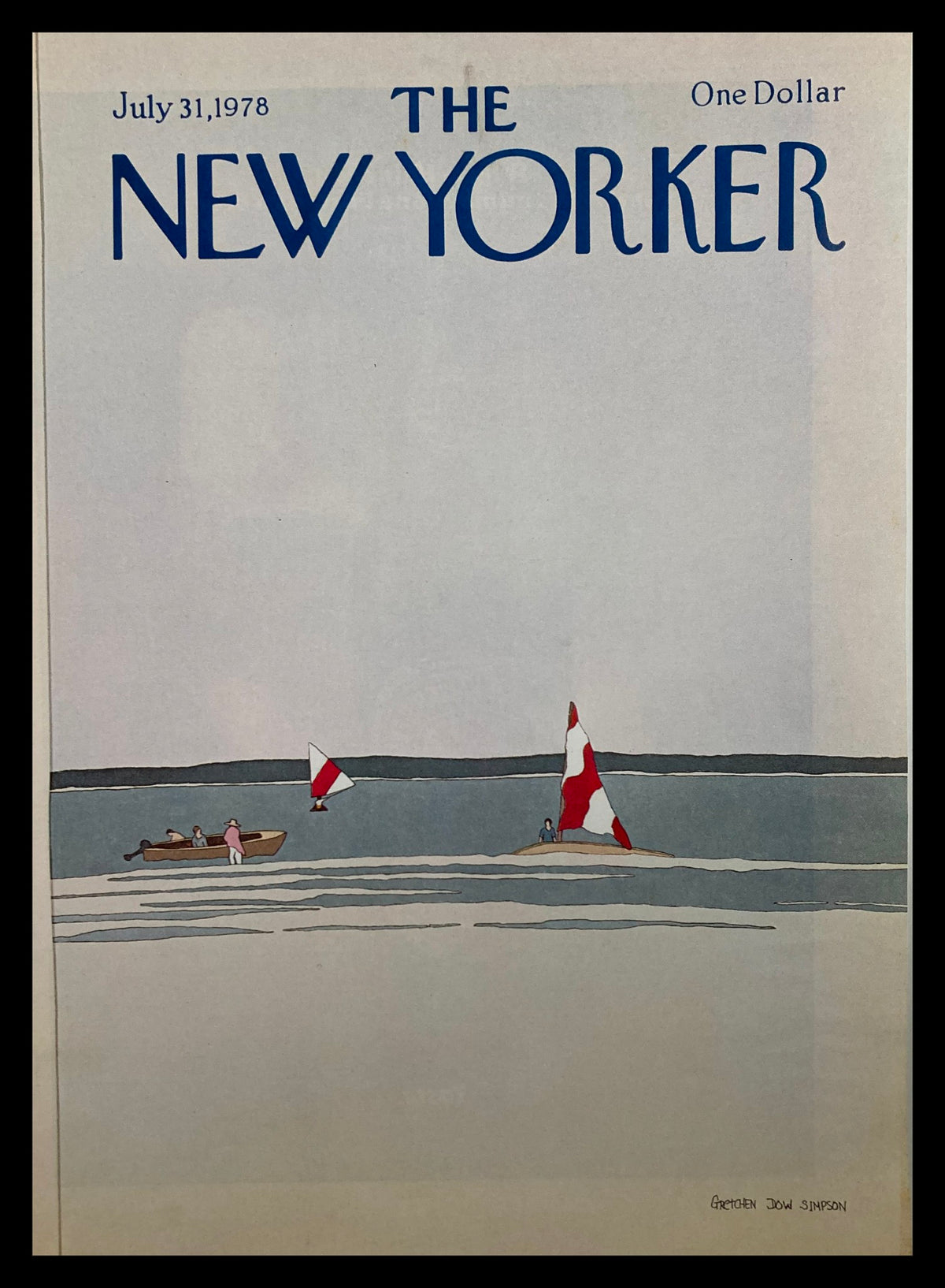 Cover of The New Yorker dated July 31, 1978, featuring a serene sailing scene illustrated by Gretchen Dow Simpson, showcasing sailboats on calm waters.