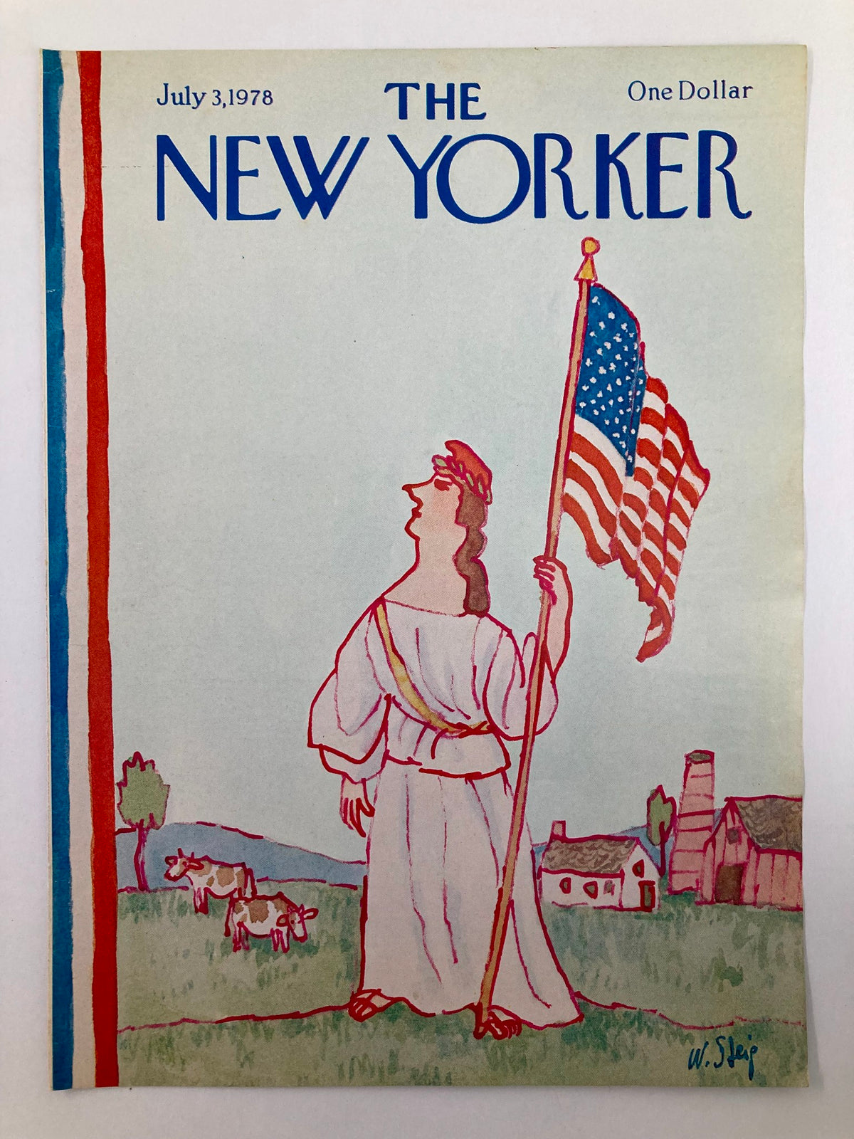 COVER ONLY The New Yorker July 3 1978 Independence Day by William Steig, showcasing a character dressed in white, holding a flag, symbolizing American pride in a colorful and whimsical style.