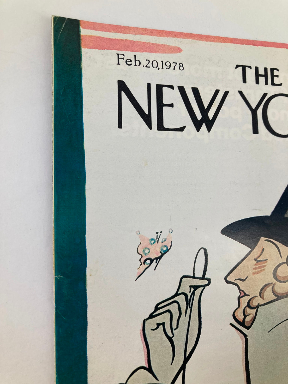 COVER ONLY The New Yorker February 20 1978, showing the date and part of the illustration featuring a top-hatted gentleman holding a small object, rich in color and vintage charm.