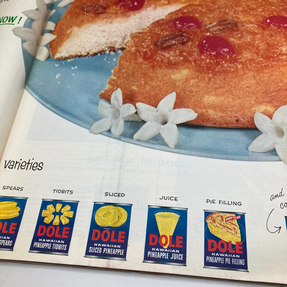 Ad page from the September 29, 1956 Saturday Evening Post magazine displaying Dole Hawaiian pineapple products variety including juice and pie filling.