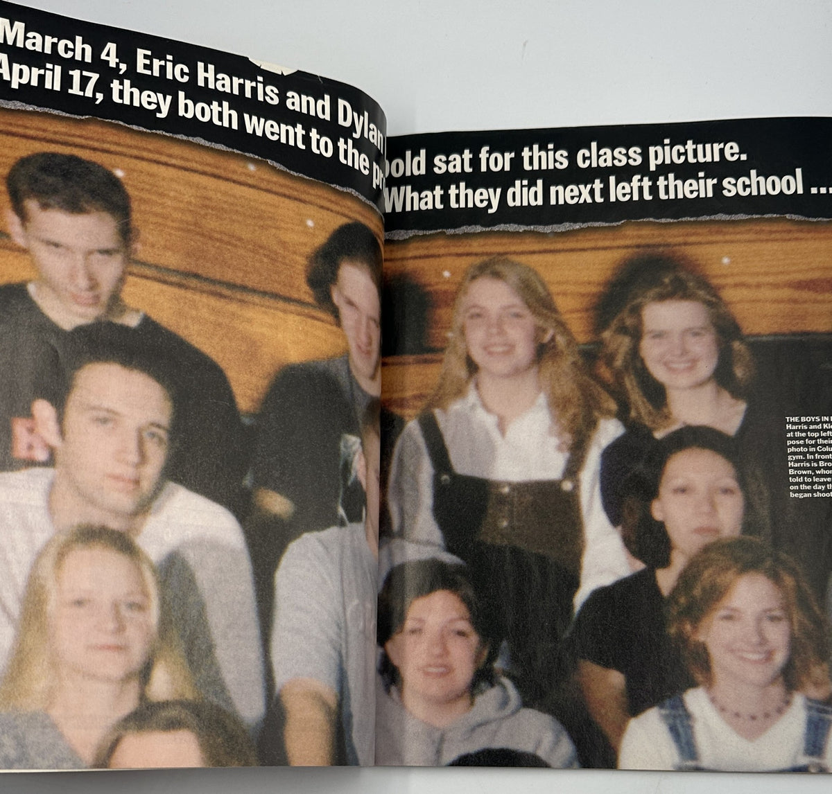 Class picture from Time Magazine May 3, 1999, featuring Eric Harris and Dylan Klebold before the Colorado Massacre, emphasizing the normalcy of their school life prior to tragic events.