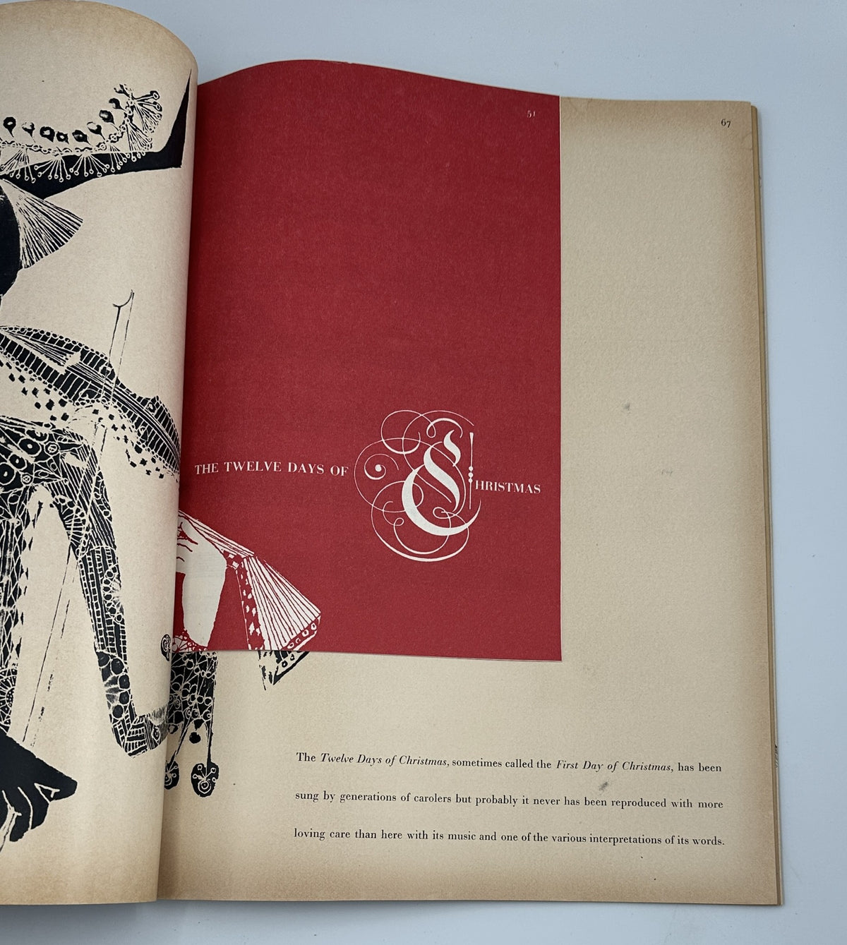 Flair Magazine December 1950 Christmas Issue presenting The Twelve Days of Christmas with elegant imagery and decorative design elements.