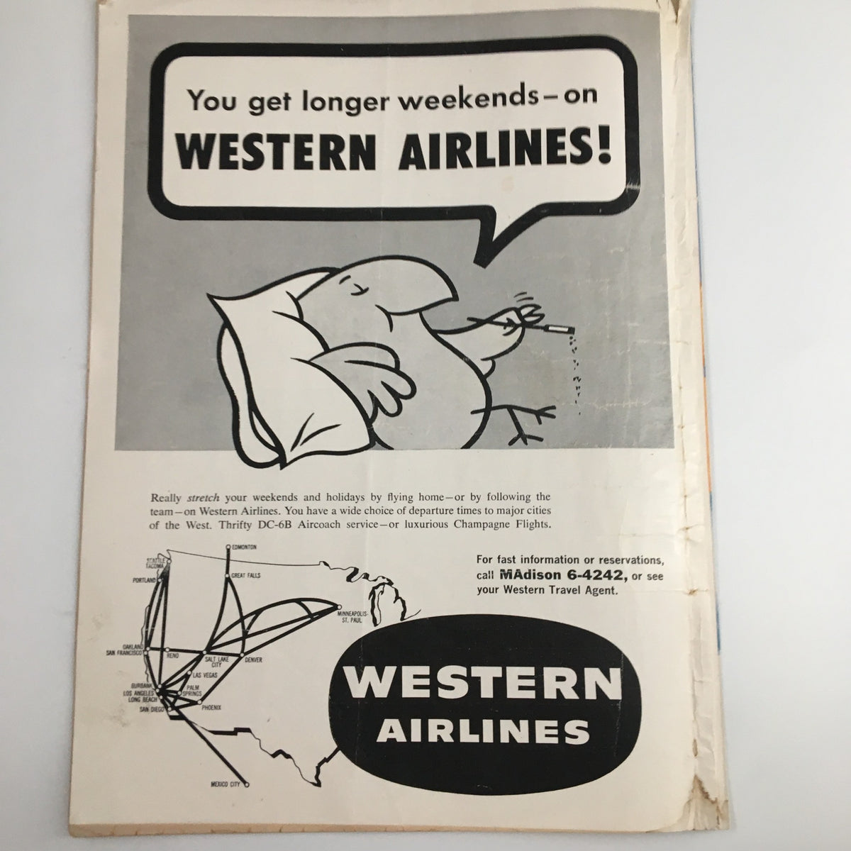 Advertisement for Western Airlines in the official program of the December 12, 1960 NCAA Basketball game between UCLA and Kansas.