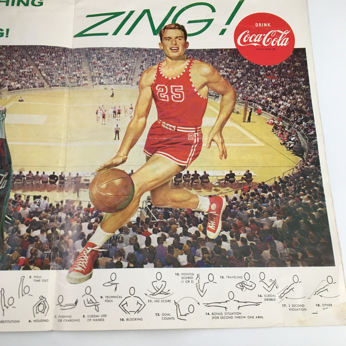 Page from the February 2, 1960 NCAA Basketball USC vs UCLA Official Program featuring a player in red uniform with a Coca-Cola advertisement and game rules.