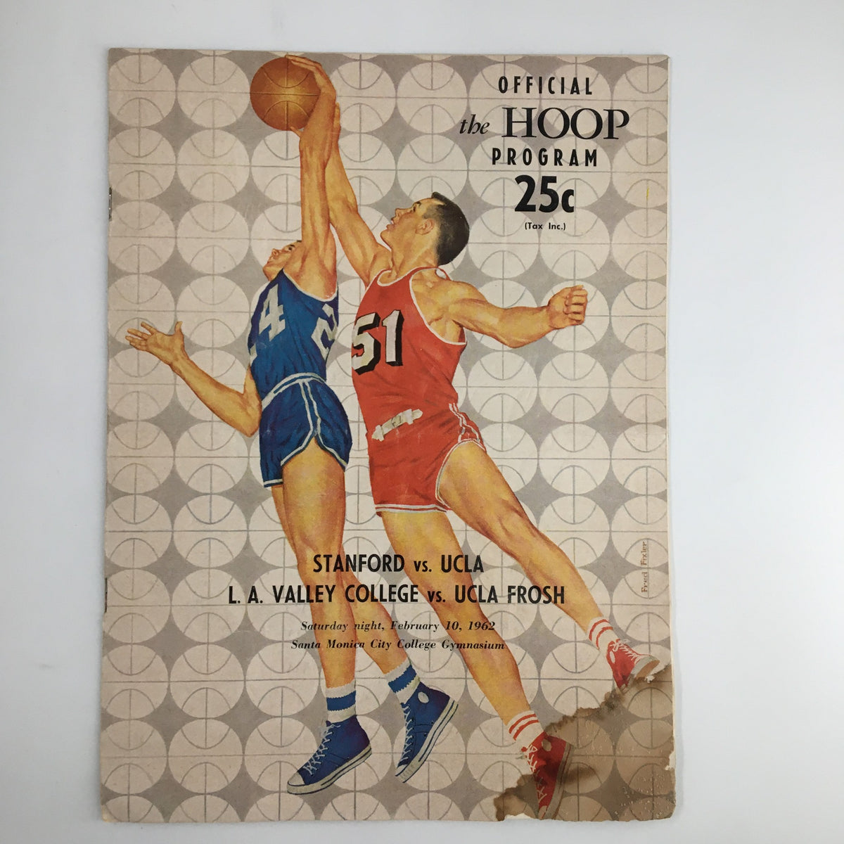 February 10, 1962 NCAA Basketball Stanford vs UCLA Official Program cover featuring two players in action, representing the historic matchup and vintage design of the era.