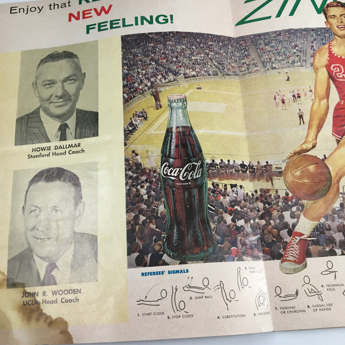 February 10, 1962 NCAA Basketball Stanford vs UCLA Official Program featuring Howie Dallmar and John R. Wooden with a Coca-Cola advertisement and game rules.