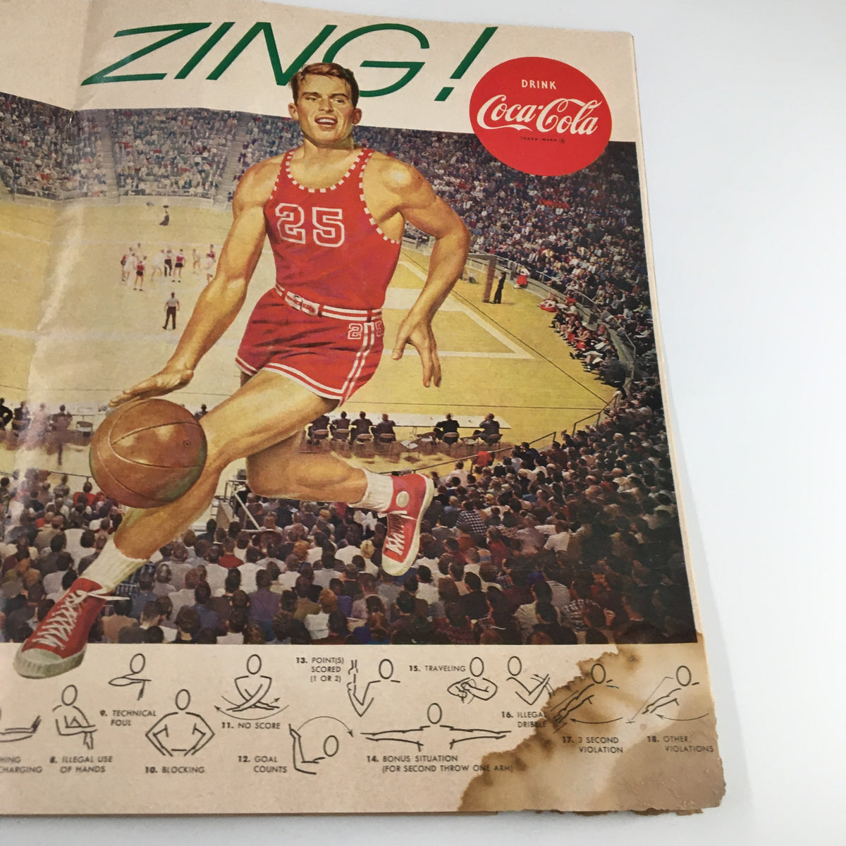 February 10, 1962 NCAA Basketball Stanford vs UCLA Official Program cover, showcasing a player in action, Coke advertisement, and game rules.