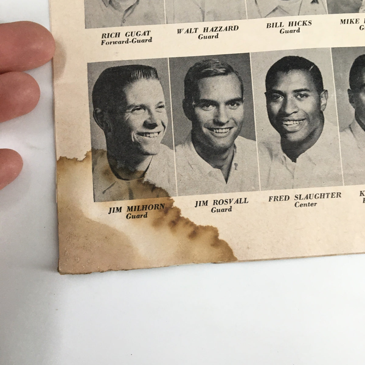 February 10, 1962 NCAA Basketball Stanford vs UCLA Official Program page highlighting player details of Jim Milhorn and other Bruins.