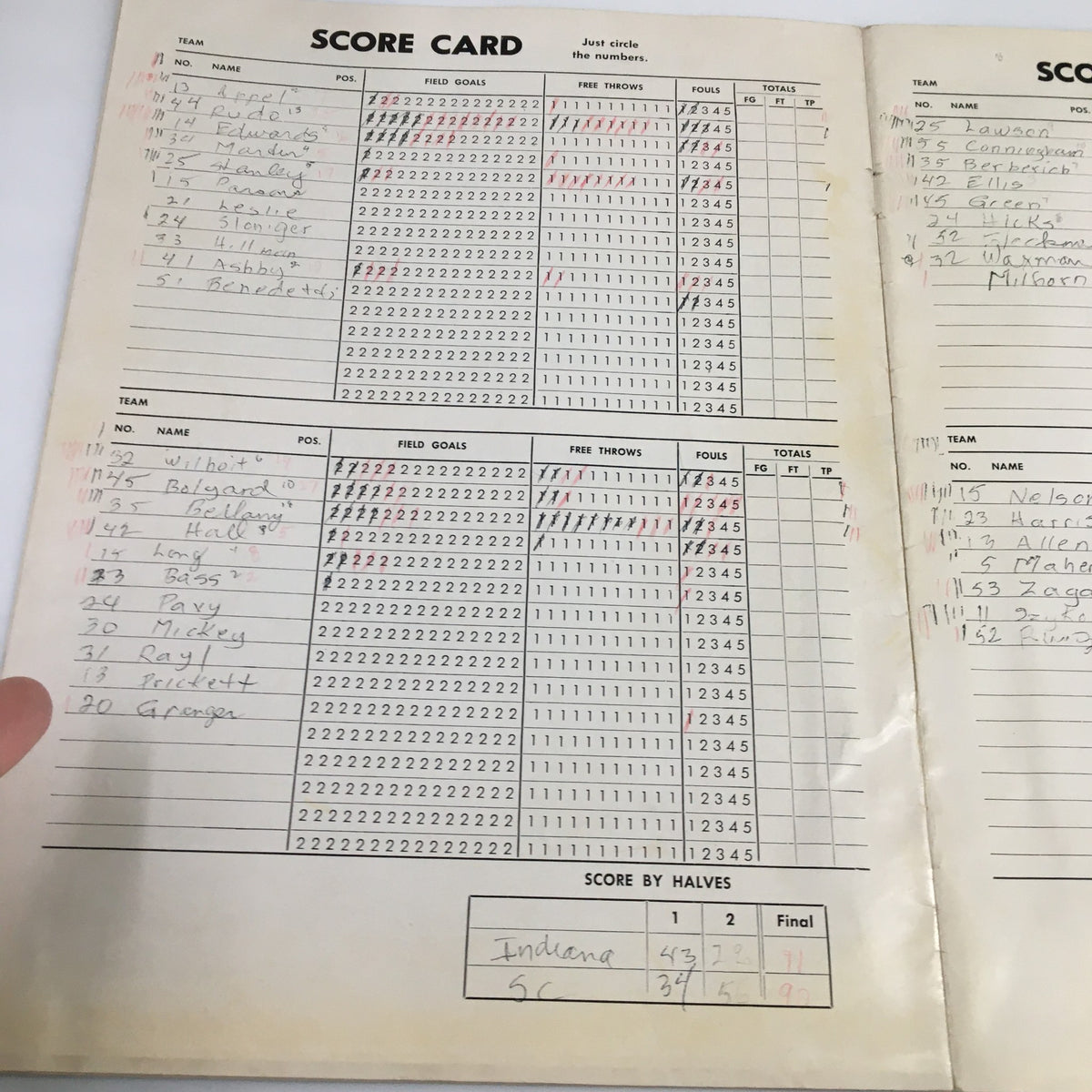 Scorecard from the December 28 1960 NCAA UCLA Bruins Los Angeles Basketball Classic Program, featuring player names, positions, and game statistics.