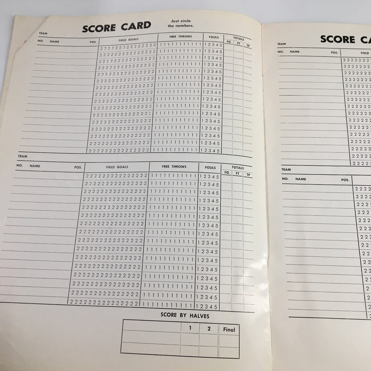 Empty scorecard page from the December 28 1960 NCAA UCLA Bruins Los Angeles Basketball Classic Program, ready for recording game statistics.
