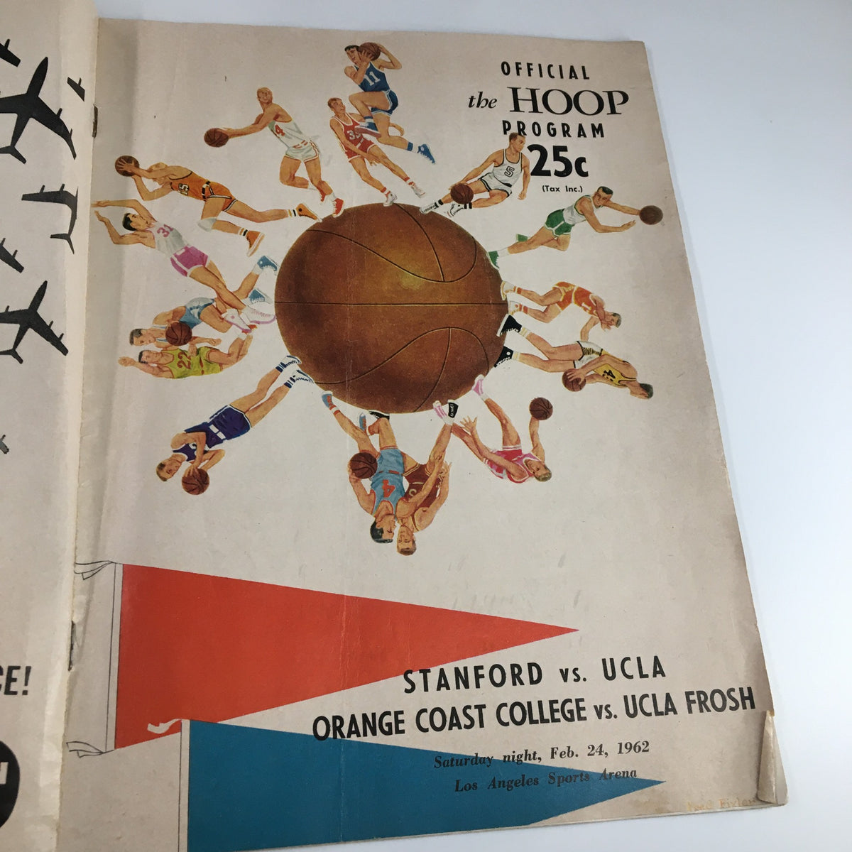 The cover of the February 24 1962 NCAA Basketball Stanford vs UCLA Official Program showcasing artwork and match details.