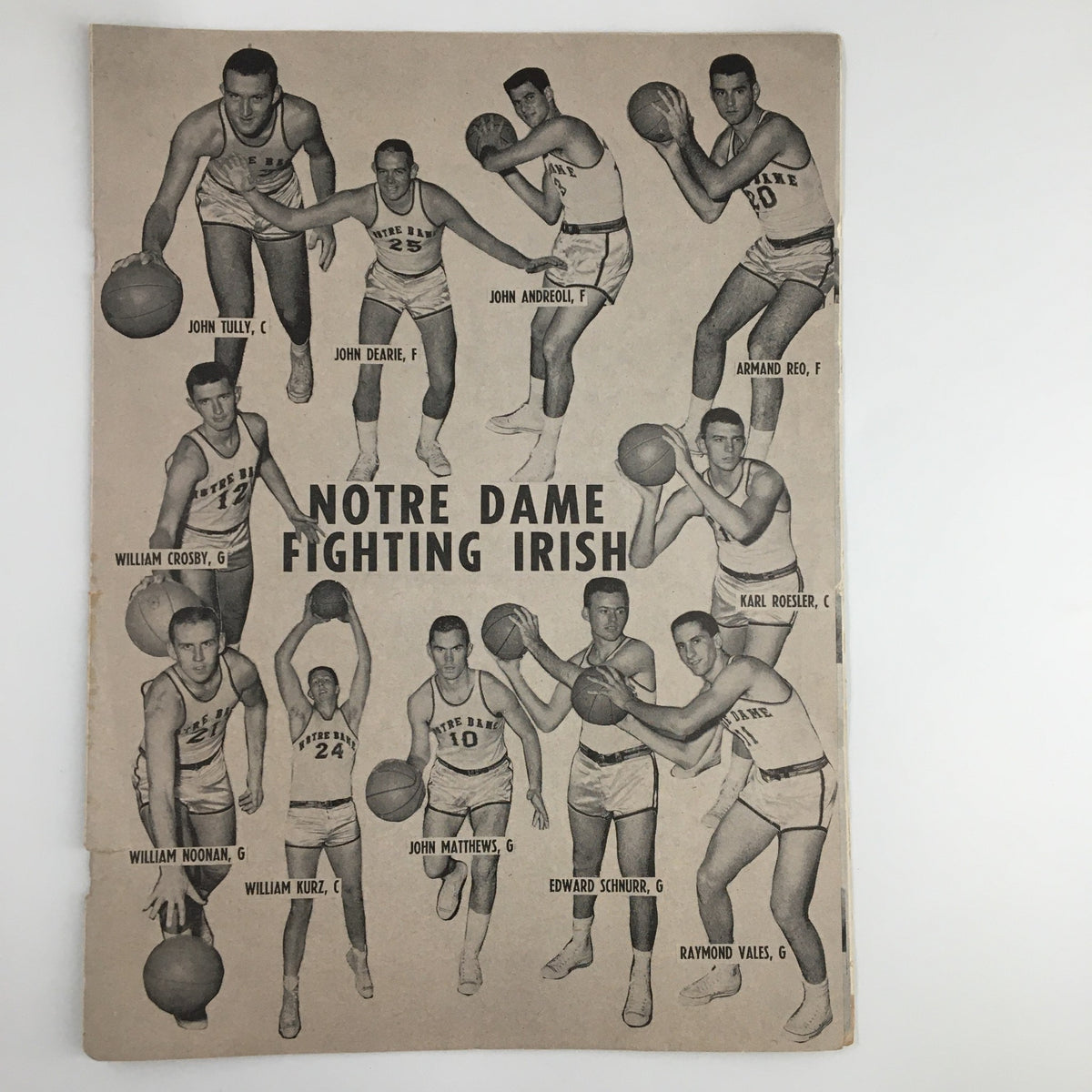 Notre Dame Fighting Irish basketball team roster, 1960 season, featured in the official program for December 17, 1960 NCAA Basketball Butler vs UCLA.