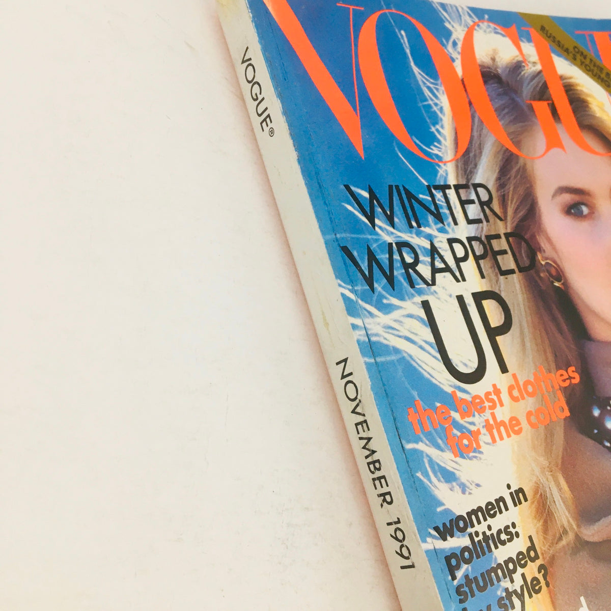 Vogue Magazine November 1991 featuring the stunning cover showcasing fashion themes of winter. A collector's item highlighting early '90s style.