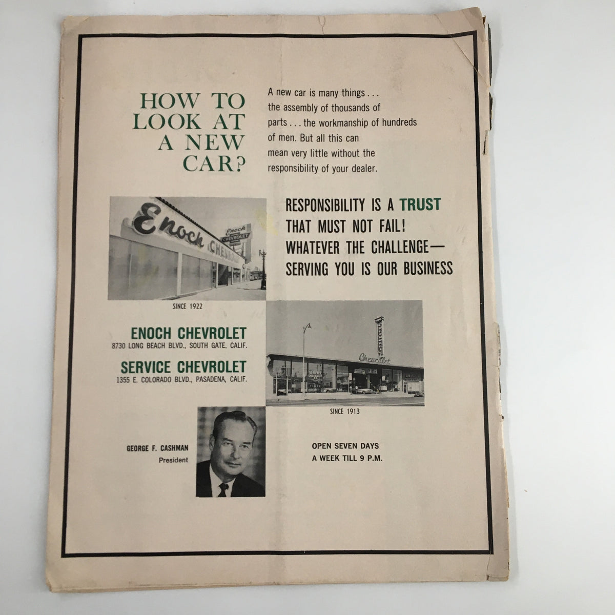 1961-1962 Jim Loscutoff Rod Hundley Los Angeles Lakers Boston Game Program, showcasing an advertisement for Enoch Chevrolet alongside a vintage basketball theme.