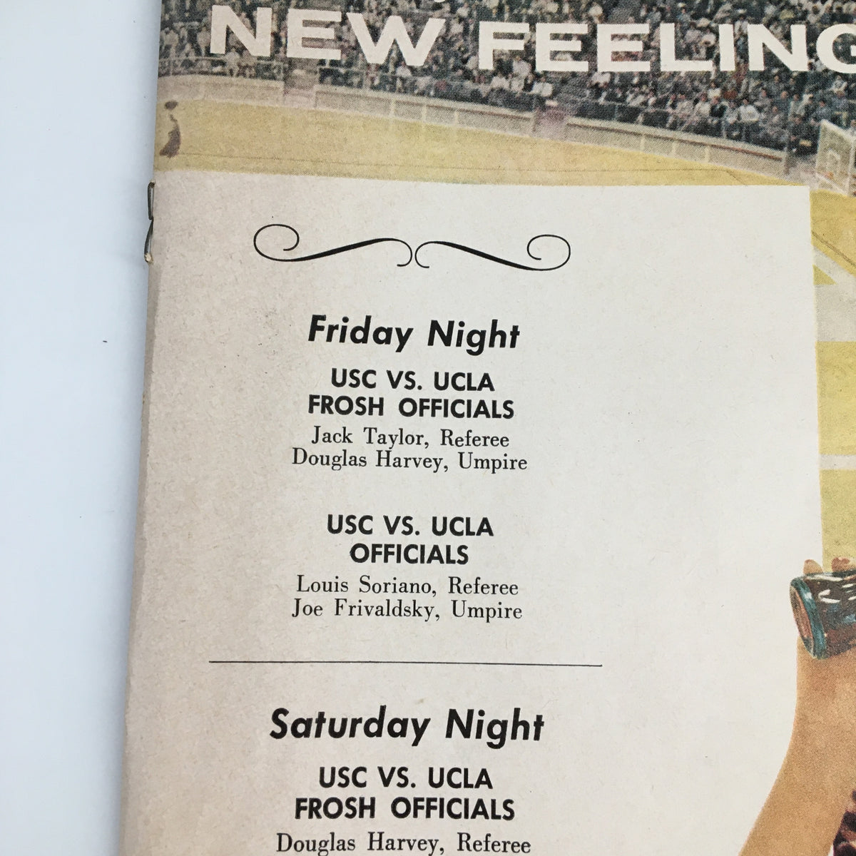 Cover page of the UCLA Bruins NCAA Basketball Program vs USC Trojans featuring match details and officials from the 1963 showdown.