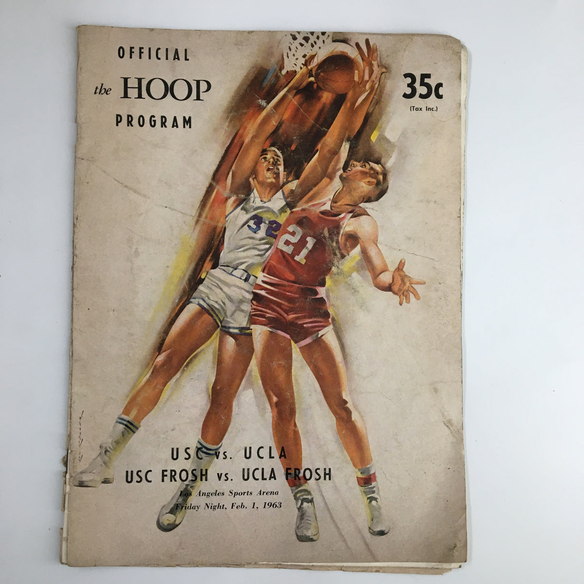 February 1, 1963 NCAA Basketball USC vs UCLA The Hoop Official Program cover featuring players in action.