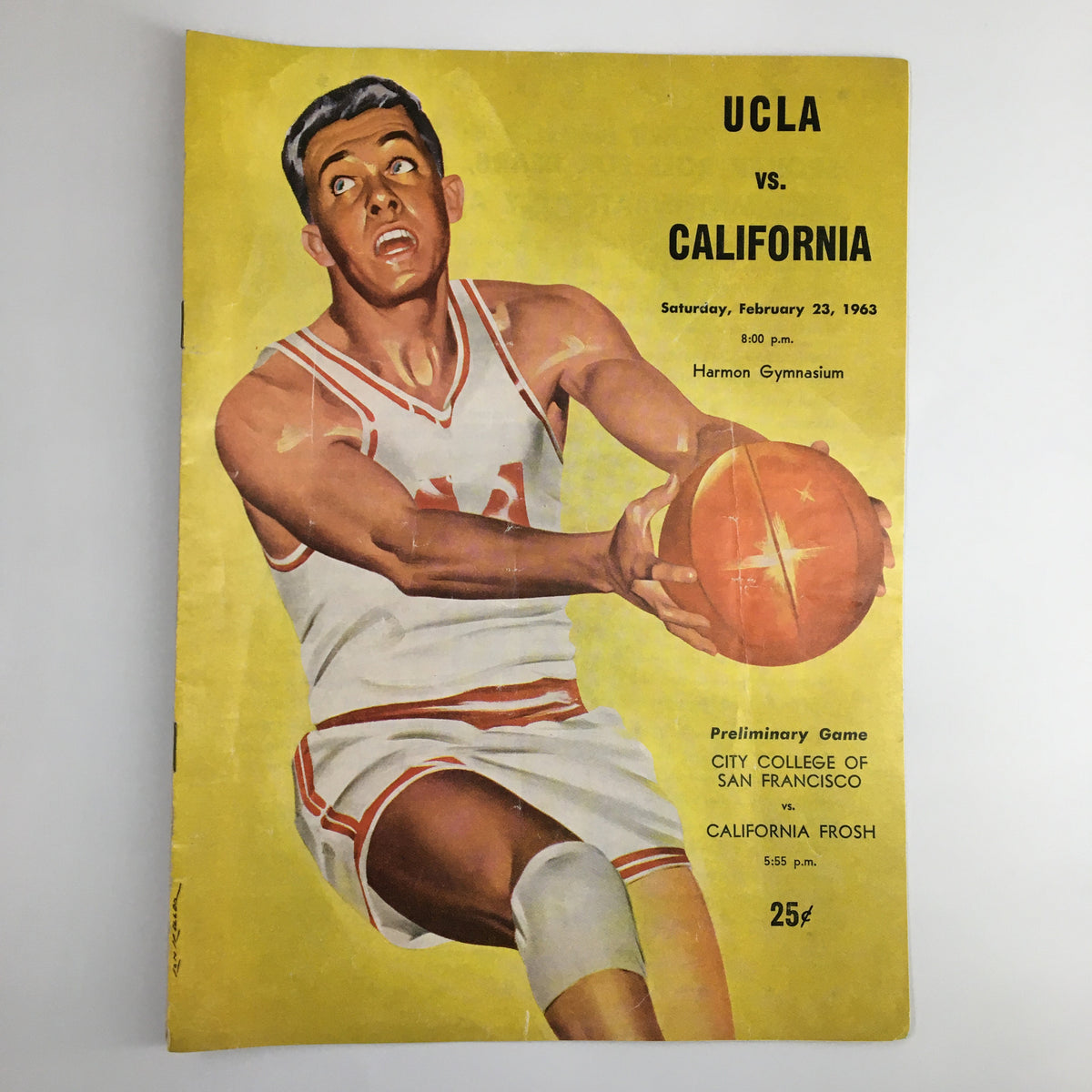 February 23 1963 NCAA Basketball Program cover featuring player from UCLA Bruins versus California Golden Bears, showcasing vibrant colors and classic design.