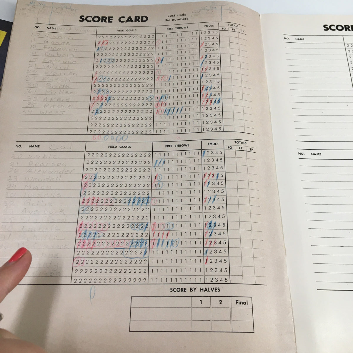 Scorecard page showing game stats and goals from the December 28 1959 NCAA Basketball Classic between UCLA and Michigan.