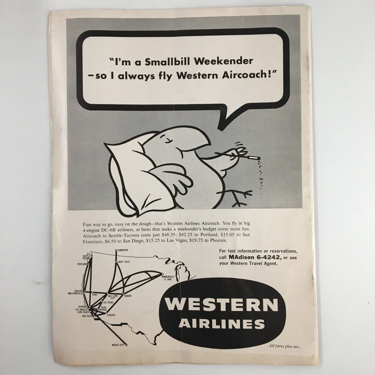 January 9 1959 NCAA Basketball Washington State UCLA The Hoop Official Program featuring a vintage advertisement for Western Airlines promoting travel options.