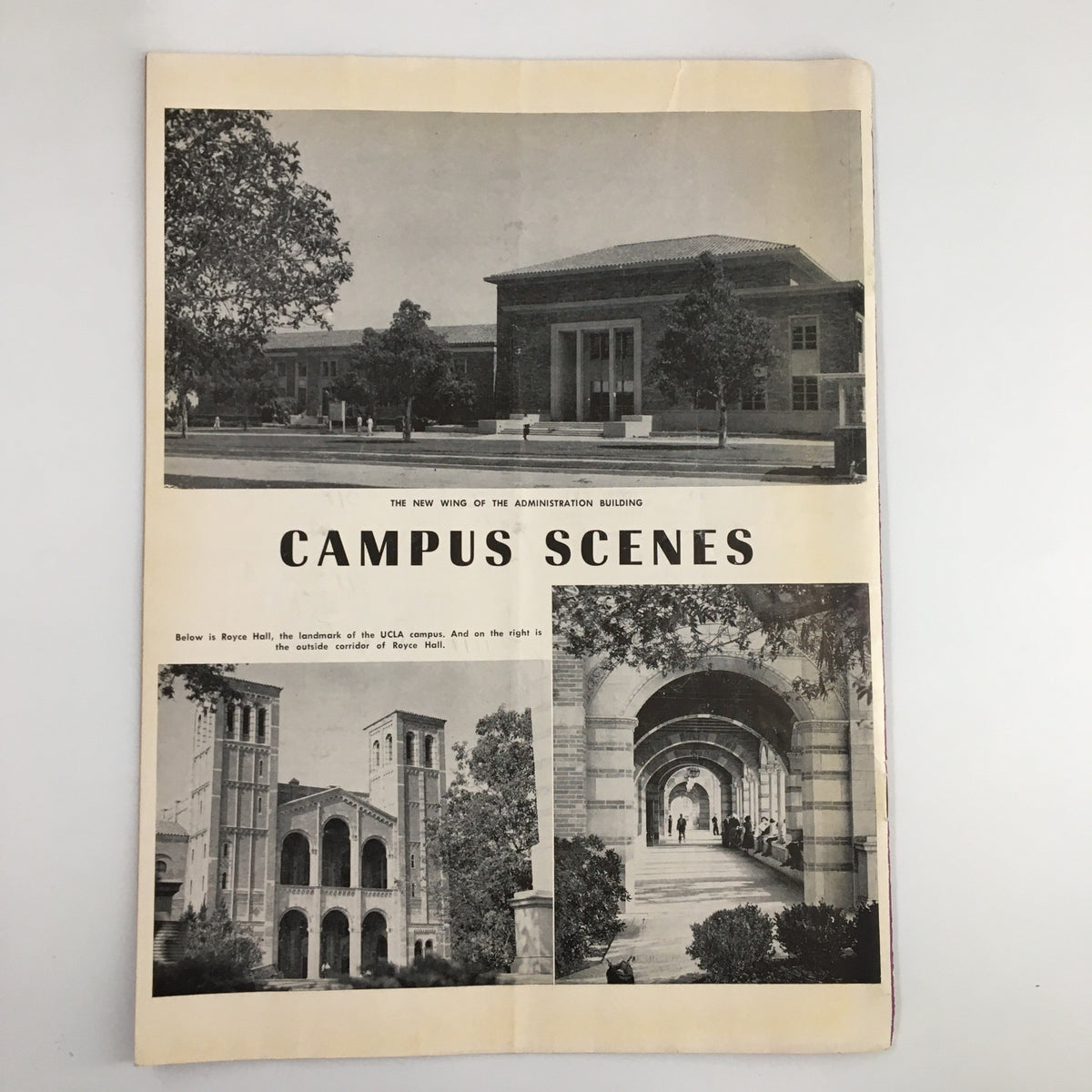 Historic December 4, 1954 NCAA Basketball Kansas State vs UCLA Official Program showcasing images of campus scenes with historical architecture, part of a vintage collectible.