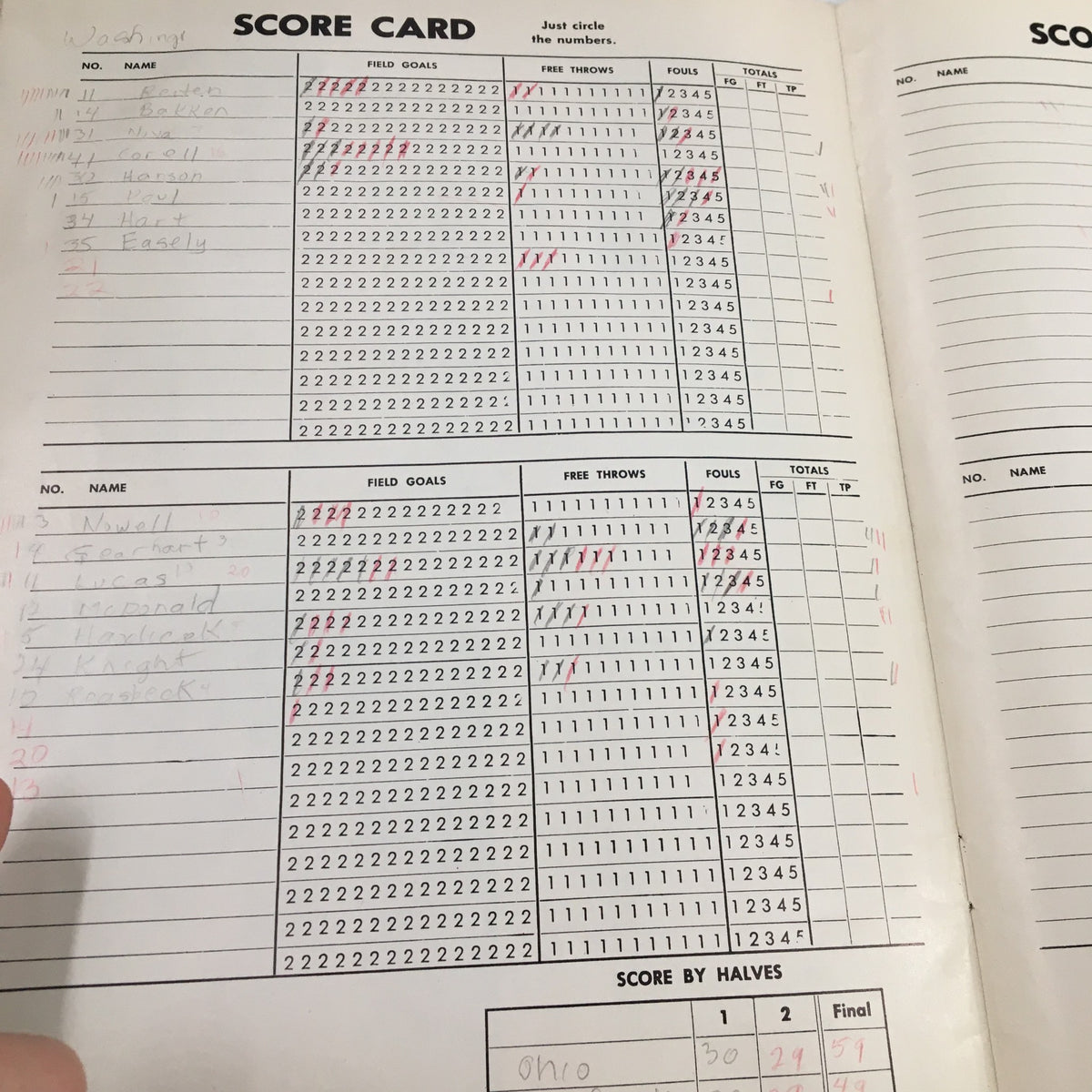 Scorecard from the 1961 NCAA UCLA vs Army Basketball Classic showing player statistics, including field goals and free throws.