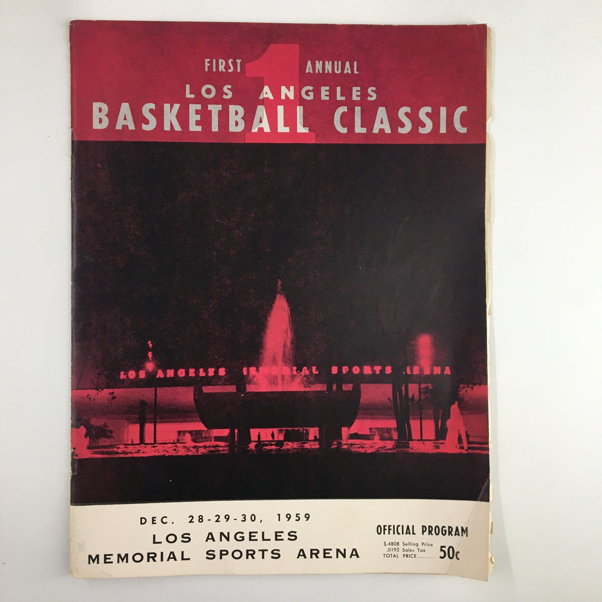 December 28 1959 NCAA UCLA vs Michigan Basketball Classic Official Program Cover featuring the First Annual Los Angeles Basketball Classic at the Los Angeles Memorial Sports Arena.